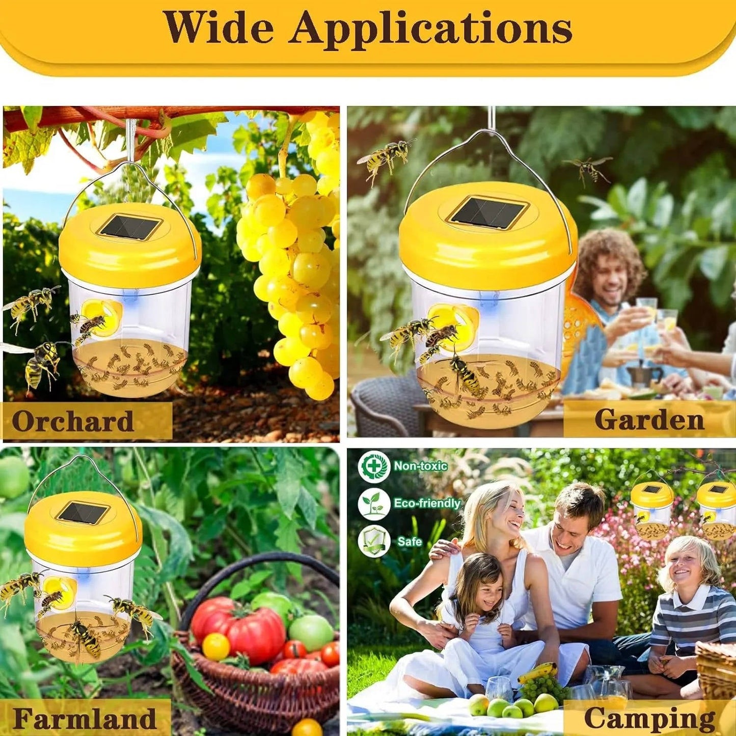 6 Packs Solar Wasp & Bee Trap with UV, Reusable, Outdoor