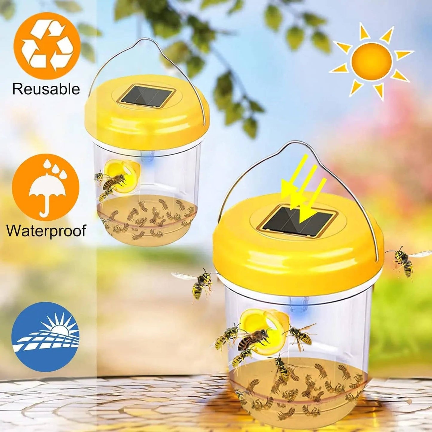 6 Packs Solar Wasp & Bee Trap with UV, Reusable, Outdoor