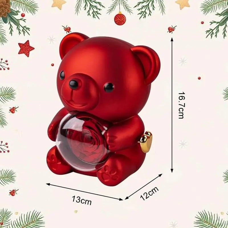 Eternal Forever cute rose bear with romantic heart necklace, best gift for girlfriend, wife, Mother's Day, Christmas, anniversary