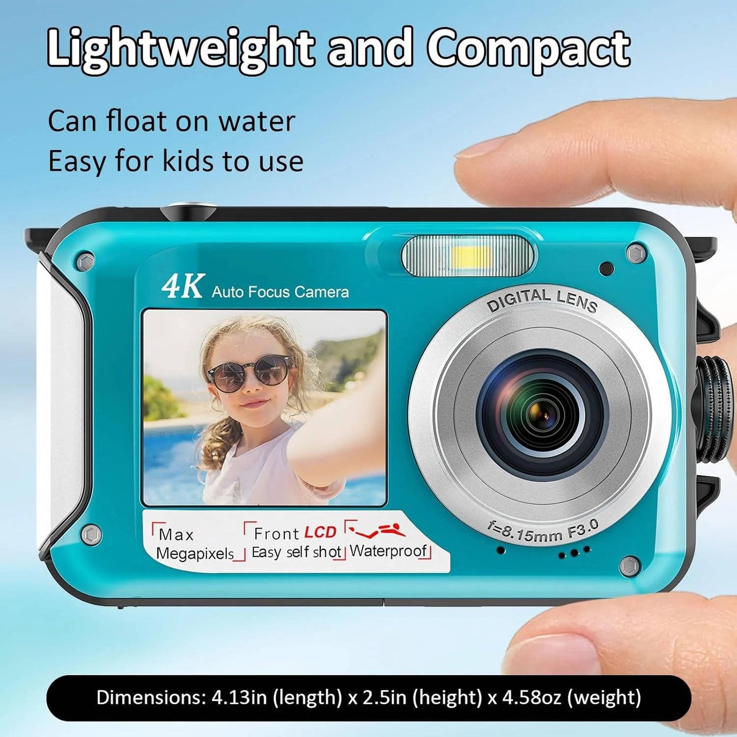 4K 64MP Underwater Digital Camera, Waterproof Camera for Swimming, Snorkeling & Diving