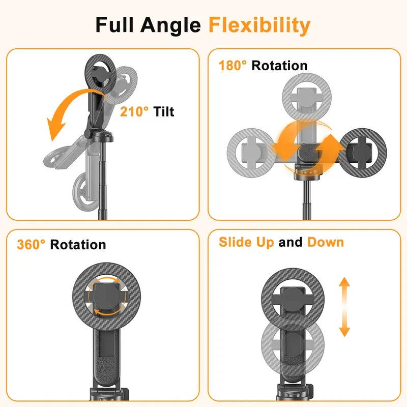Magnetic Selfie Stick, 25in Extendable, 360° Rotatable, Bluetooth Remote, Portable Phone Tripod for iPhone & Smartphones