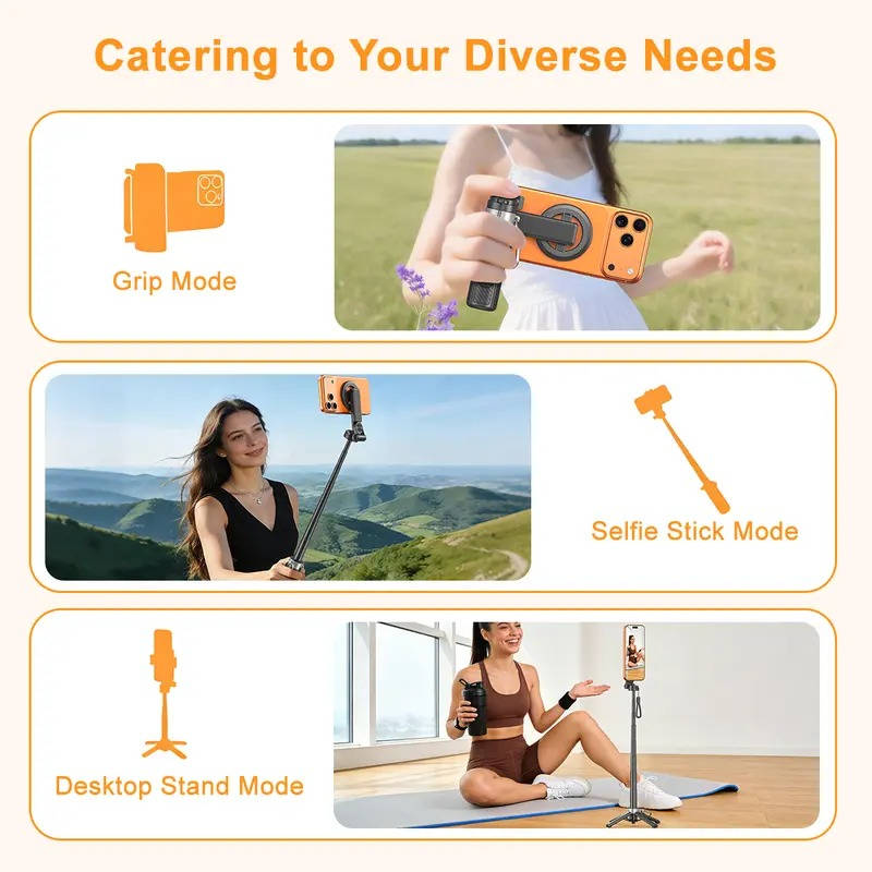 Magnetic Selfie Stick, 25in Extendable, 360° Rotatable, Bluetooth Remote, Portable Phone Tripod for iPhone & Smartphones