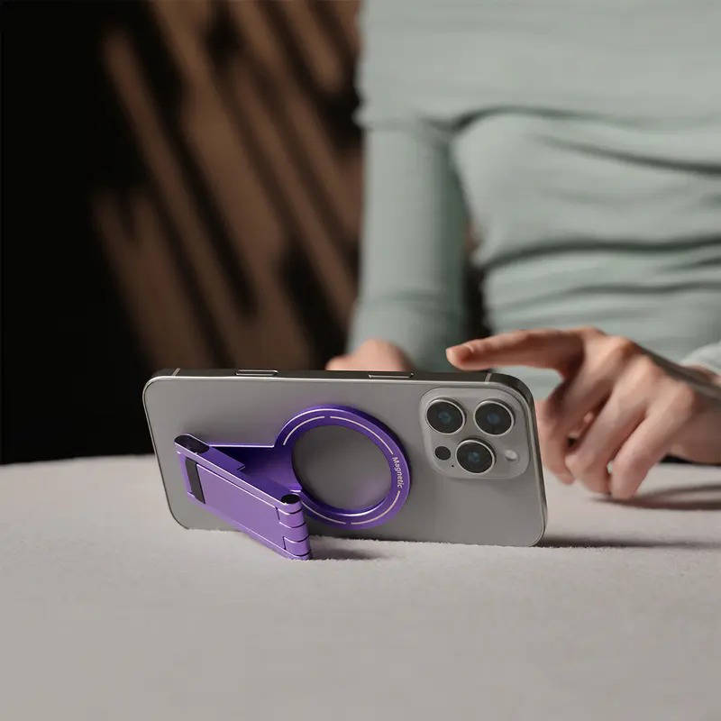 Magnetic Phone Tripod Stand, Aluminum Mini Foldable Phone Stand with Magnetic Quick Mount for iPhone 12 to 16