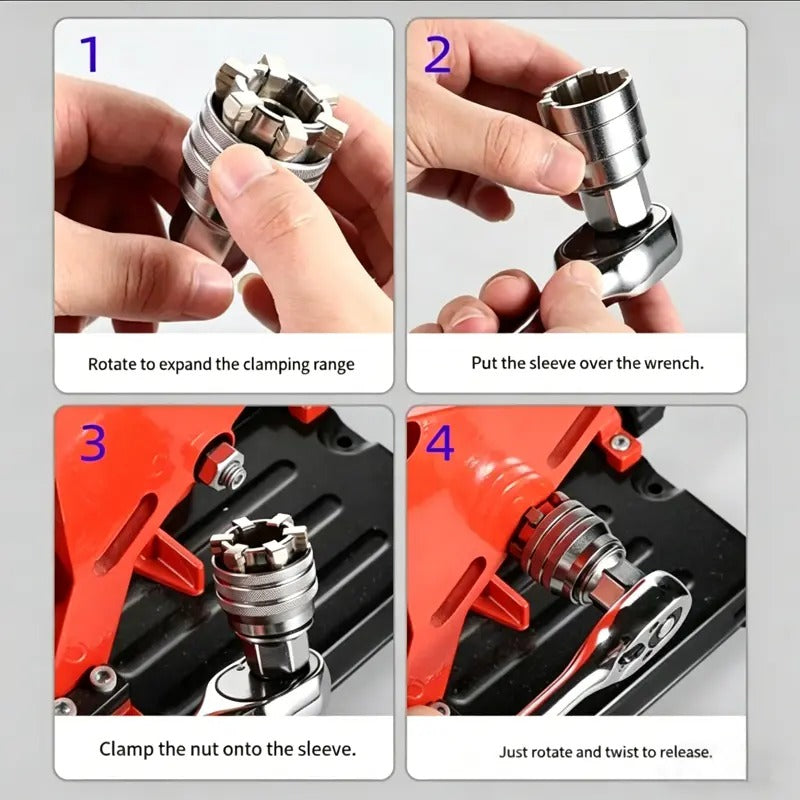 Universal Socket Wrench Tool, Adjustable Multi Function Socket for Ratchet, Torque Wrench & Power Drill