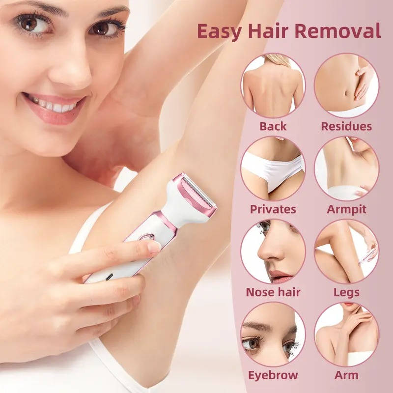 4 in 1 Electric Lady Shaver, Body Hair Trimmer for Face, Nose, Eyebrows & Underarms, Rechargeable Women’s Grooming Kit