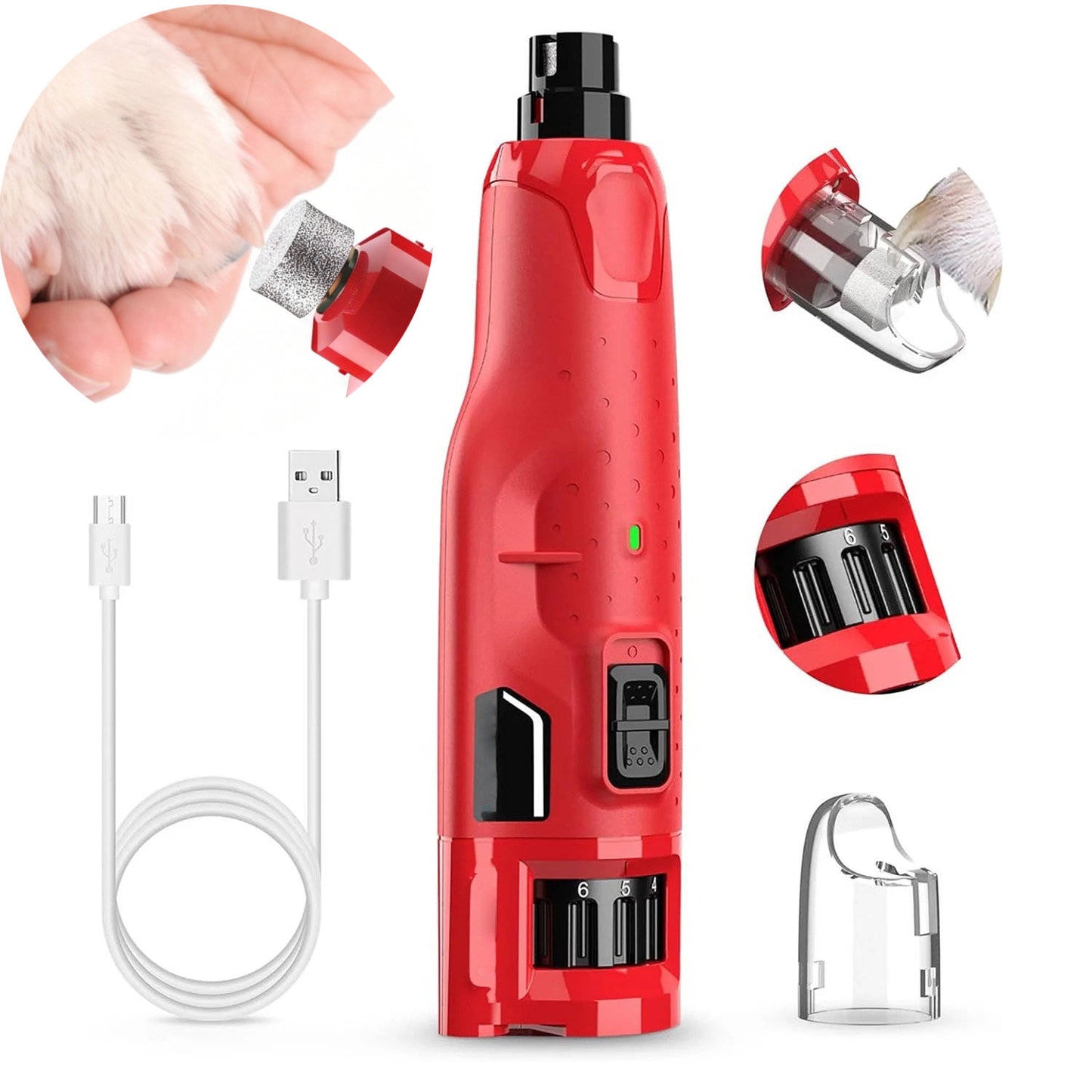Pet Nail Grinder, Dustproof Electric Trimmer with LED Light, 6 Speeds for Dogs & Cats