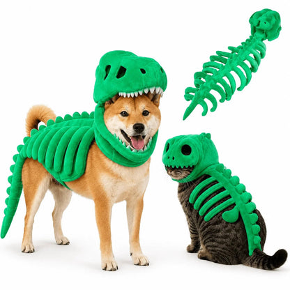 Dinosaur Skeleton Costume for Dogs and Cats, Halloween Pet Costume for Parties and Dress Up