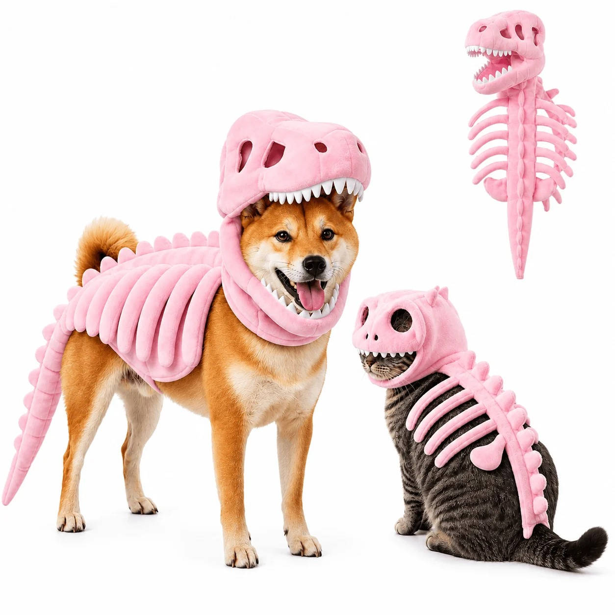 Dinosaur Skeleton Costume for Dogs and Cats, Halloween Pet Costume for Parties and Dress Up