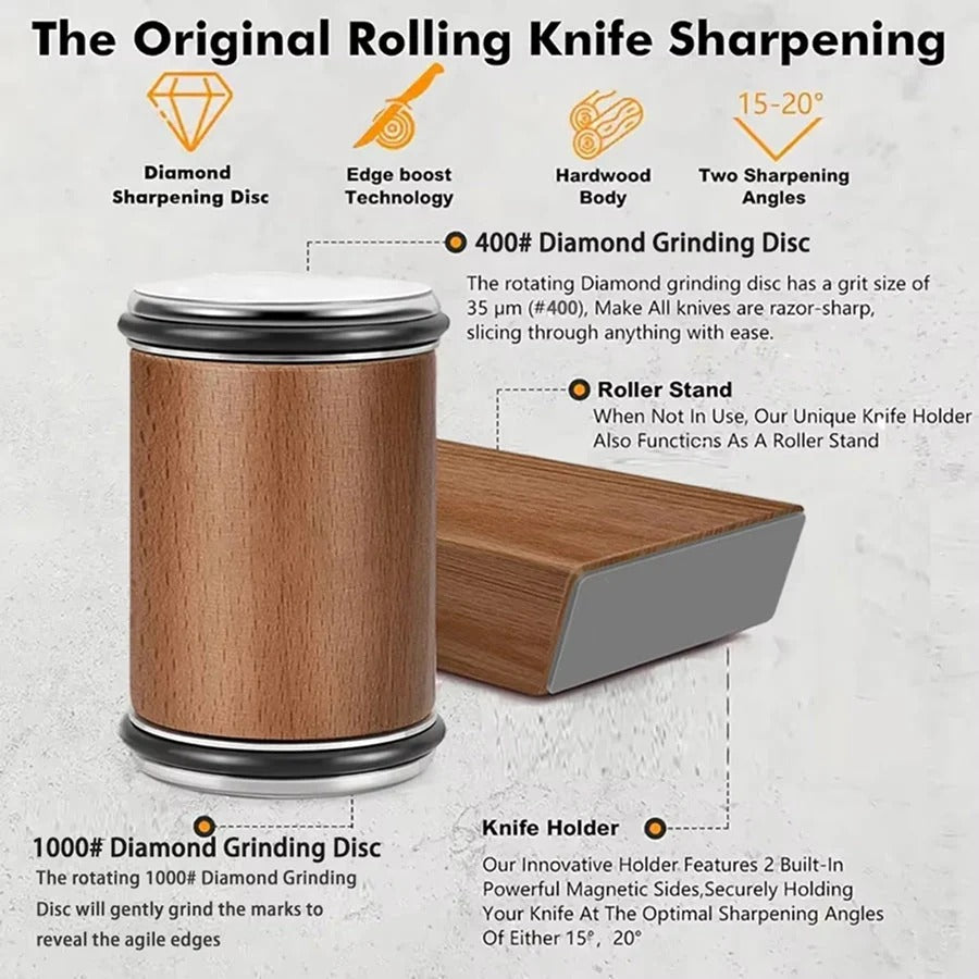 Rolling Knife Sharpener, Magnetic Angle Guide, Adjustable Knife Sharpening Tool for Kitchen Knives