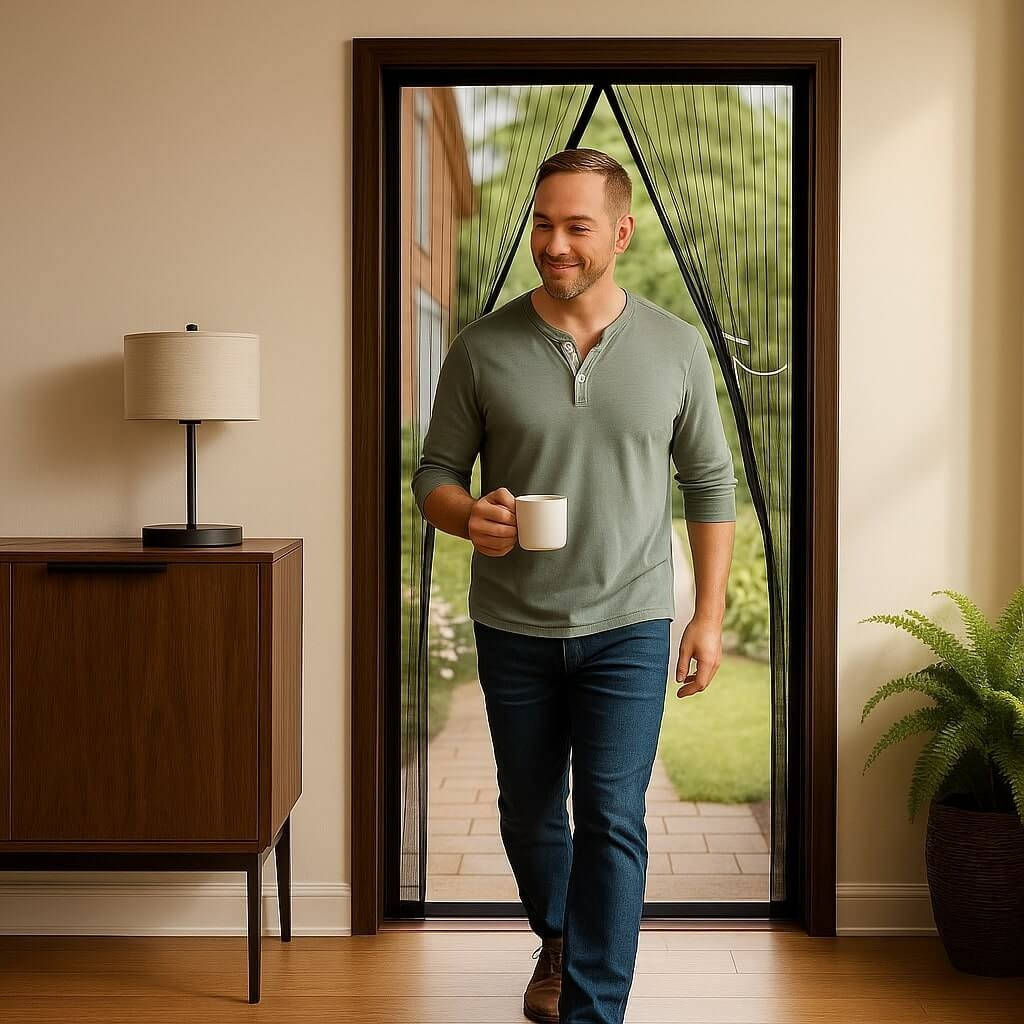 Magnetic Screen Door with Auto-Close Panels and Insect Barrier, Custom Sized