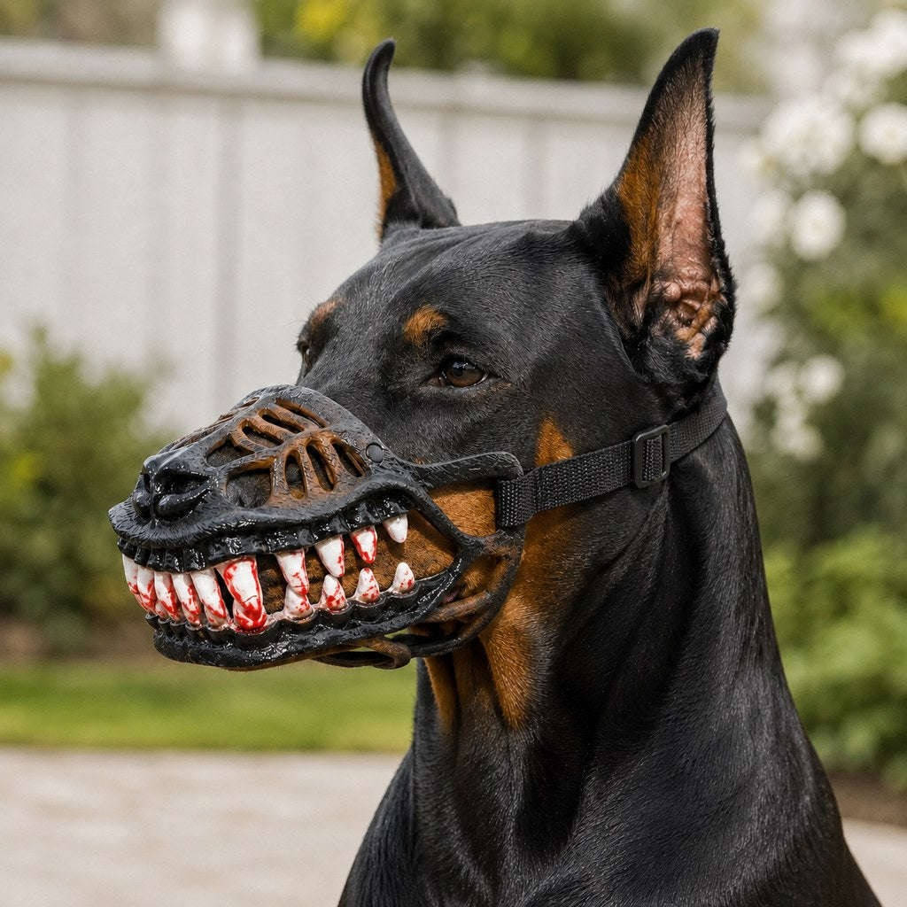 Halloween Red Teeth Dog Muzzle, Realistic Horror Mask with Breathable Anti Bite Basket Design for Cosplay