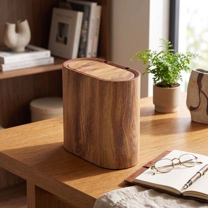 Push Top Trash Can with Marble Texture and Elliptical Corner Shape
