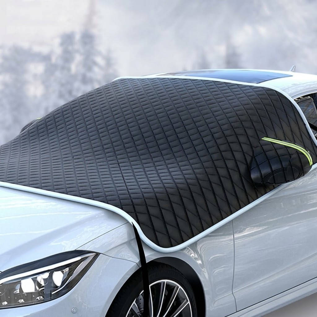 Car Windshield Snow Cover, Anti Frost and Anti Snow Sunshade with Reflective Strip and Rearview Mirror Covers, UV Protection, Easy Installation