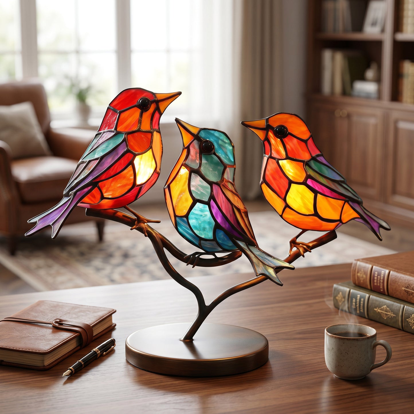 Window Bird Ornament with Light Reflecting Surface and Suction Cup