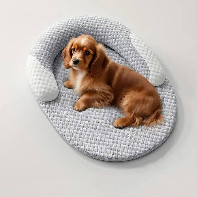 Cooling Dog Bed with Heat-Absorbing Fiber and Orthopedic Neck Support, Machine Washable