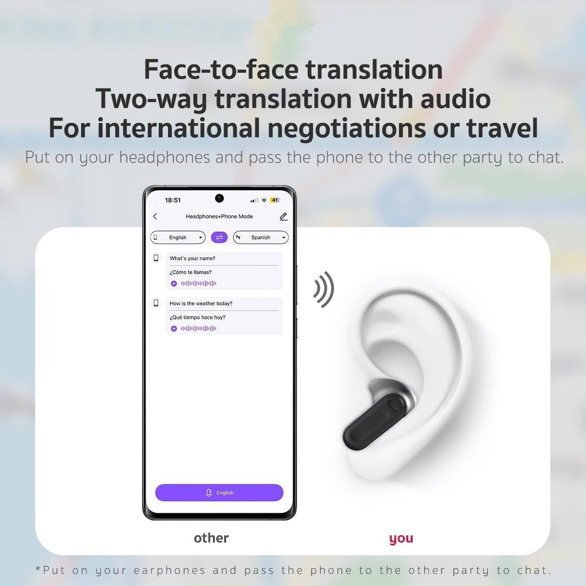 AI Translation Earbuds Real Time Language Translator, Wireless Bluetooth Smart Earbuds for Travel Multilingual Communication