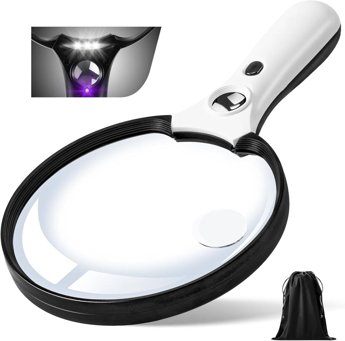 Magnifying Glass with LED Lights and UV Verification, 10x-45x Zoom