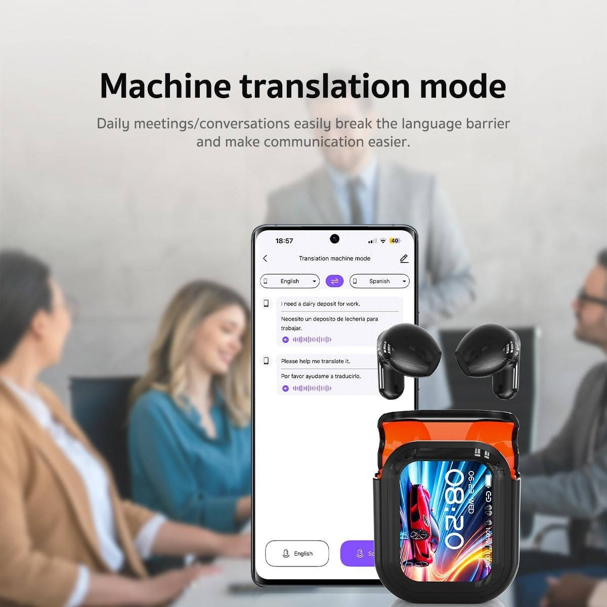 AI Translation Earbuds Real Time Language Translator, Wireless Bluetooth Smart Earbuds for Travel Multilingual Communication
