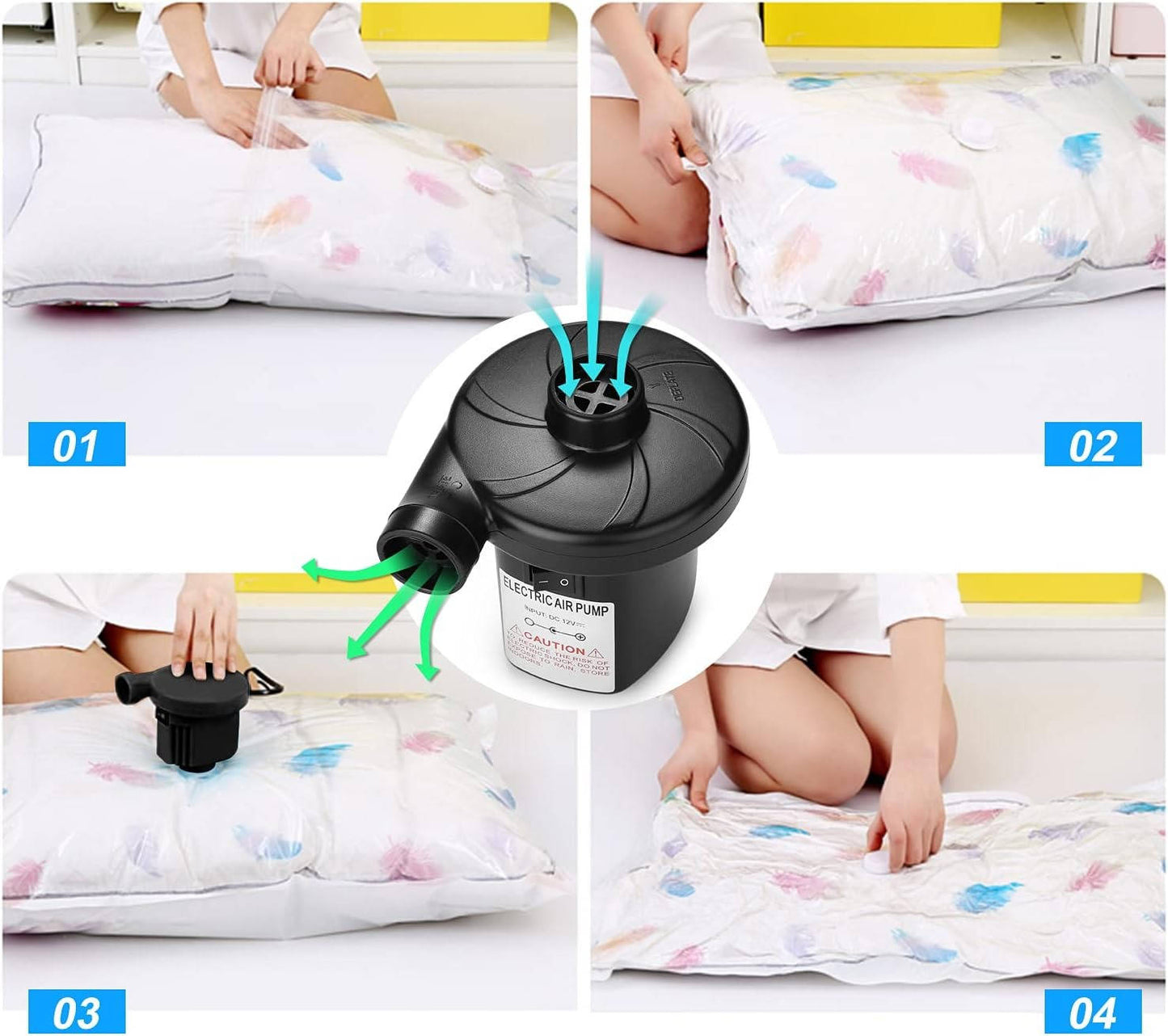 Powerful Air Pump for Inflatables with 3 Nozzles, Inflator/Deflator Pumps for Outdoor Camping, Inflatable Air Mattress Beds, Boats, Swimming Ring