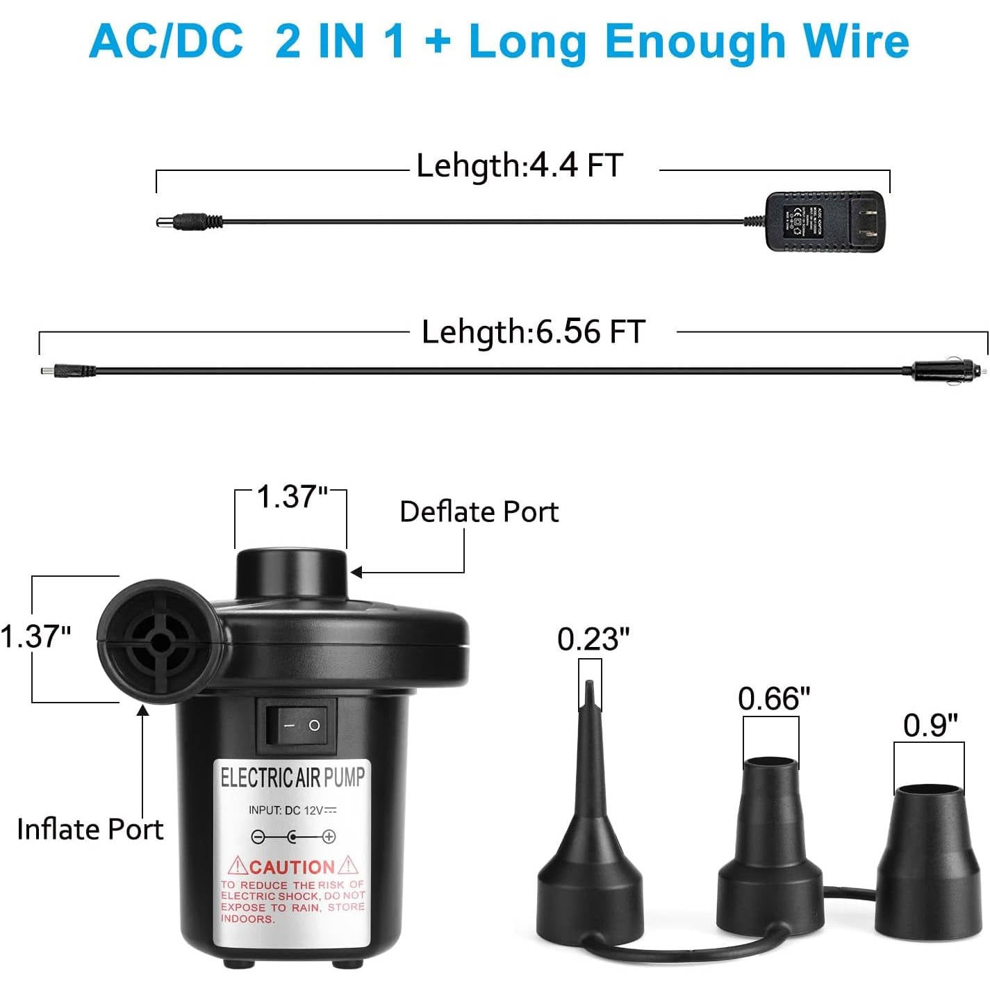 Powerful Air Pump for Inflatables with 3 Nozzles, Inflator/Deflator Pumps for Outdoor Camping, Inflatable Air Mattress Beds, Boats, Swimming Ring