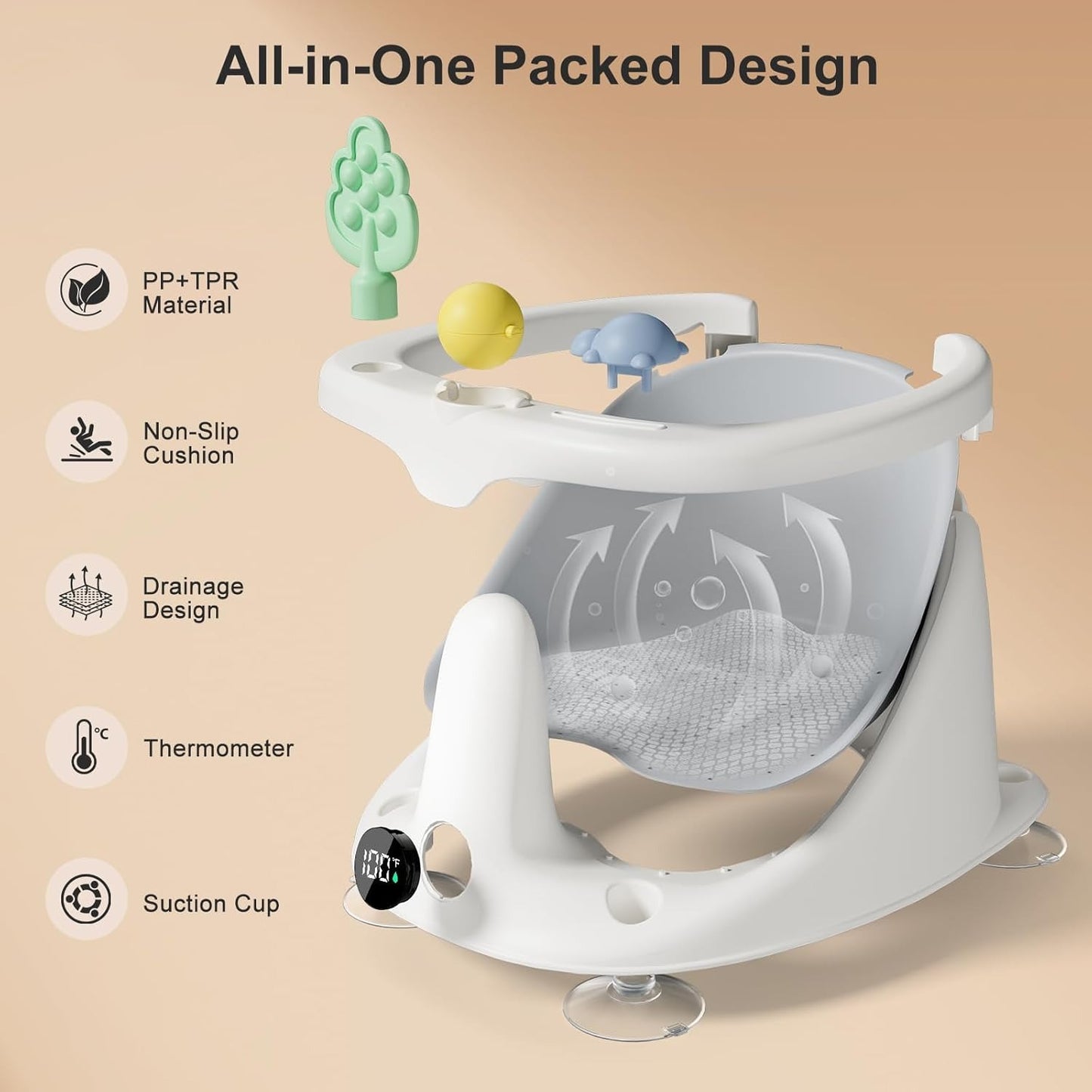 Baby Bath Seat for 6 Months+, Non Slip Bathtub Seat with Rinse Cup, Comfortable Infant Bath Support for Sitting Babies