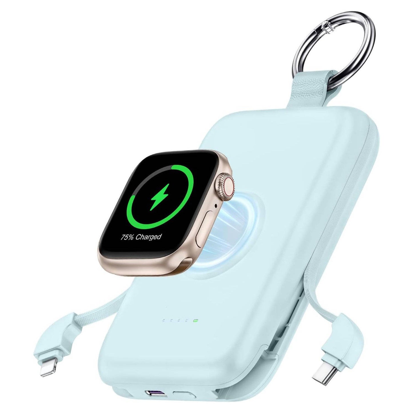 5000mAh Portable Power Bank, Compact Charger with Built In Cables for iPhone Apple Watch AirPods and Travel