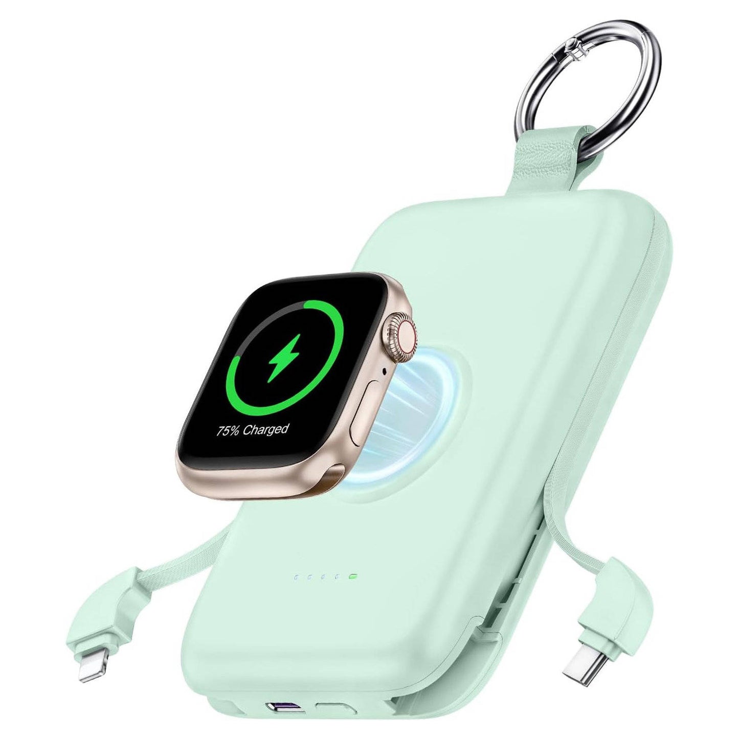 5000mAh Portable Power Bank, Compact Charger with Built In Cables for iPhone Apple Watch AirPods and Travel