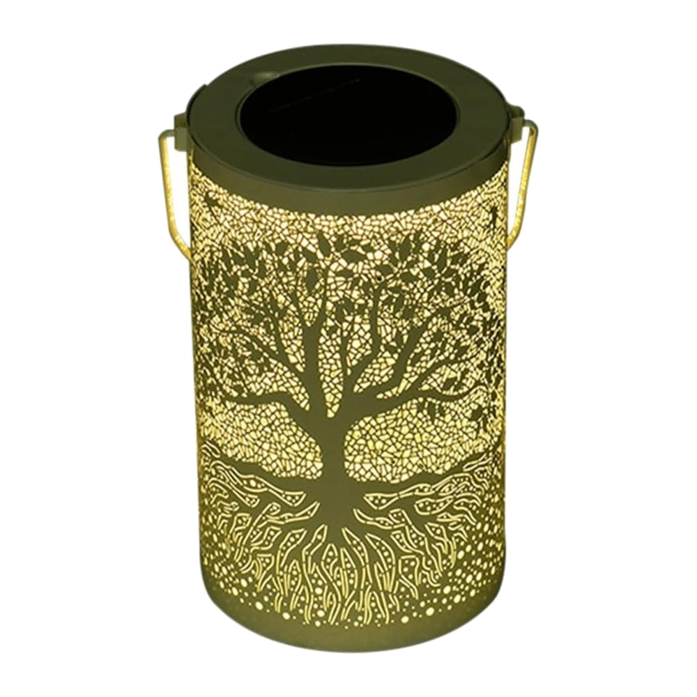 Wrought Iron Tree Solar Lamp, Outdoor Courtyard Hanging Light with Hollow Decorative Design for Garden and Patio Decor