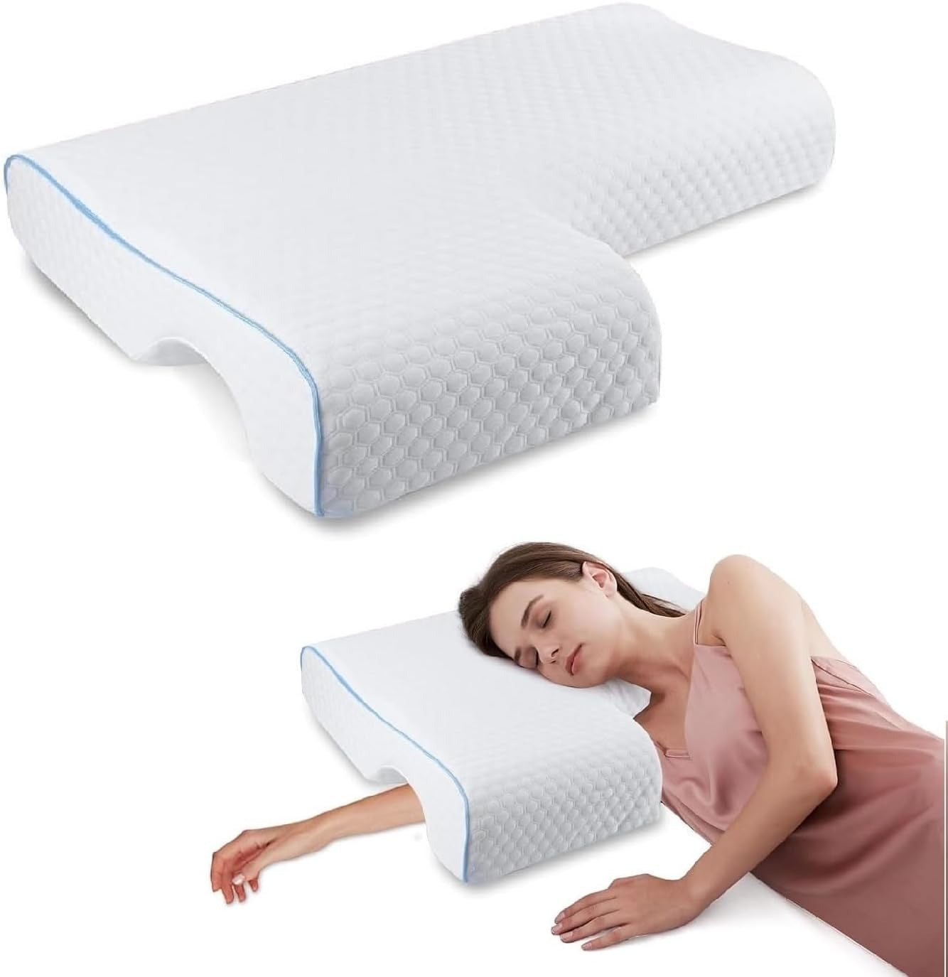Couple Pillow with Memory Foam Arm Tunnel and Breathable Knit Cover, Machine Washable