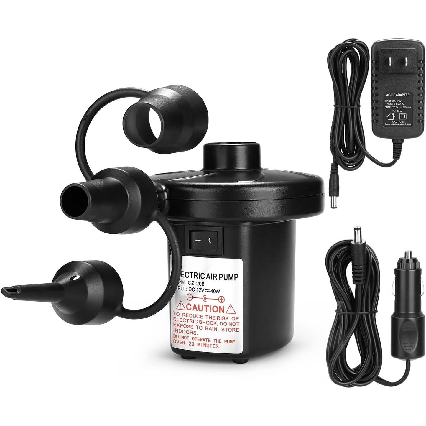 Powerful Air Pump for Inflatables with 3 Nozzles, Inflator/Deflator Pumps for Outdoor Camping, Inflatable Air Mattress Beds, Boats, Swimming Ring