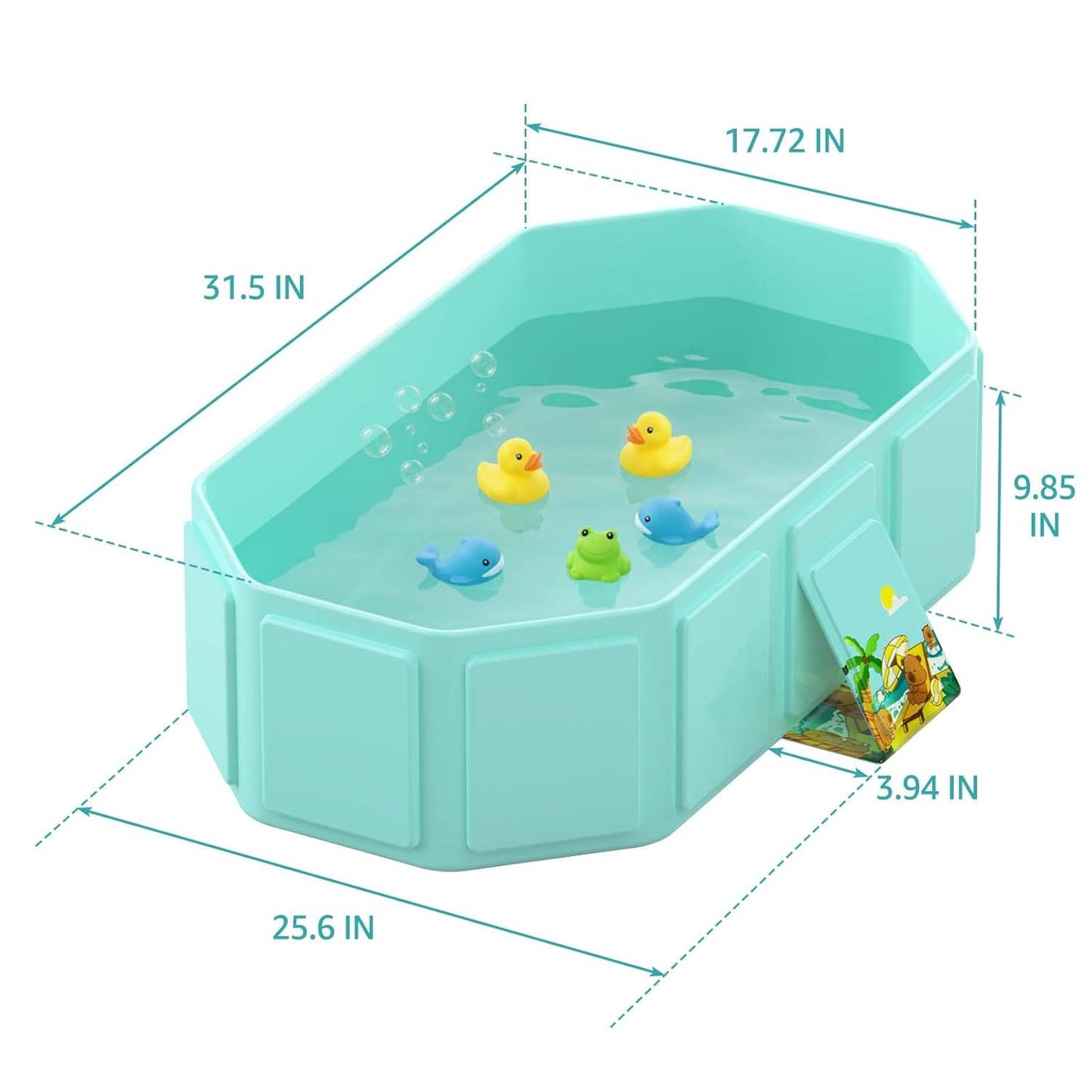 Collapsible Baby Bathtub with Inflatable Top Edge, Portable Non-Tilt Infant Bath Tub for Toddlers (12 Months to 6 Years), No-Assembly Travel Shower Tub