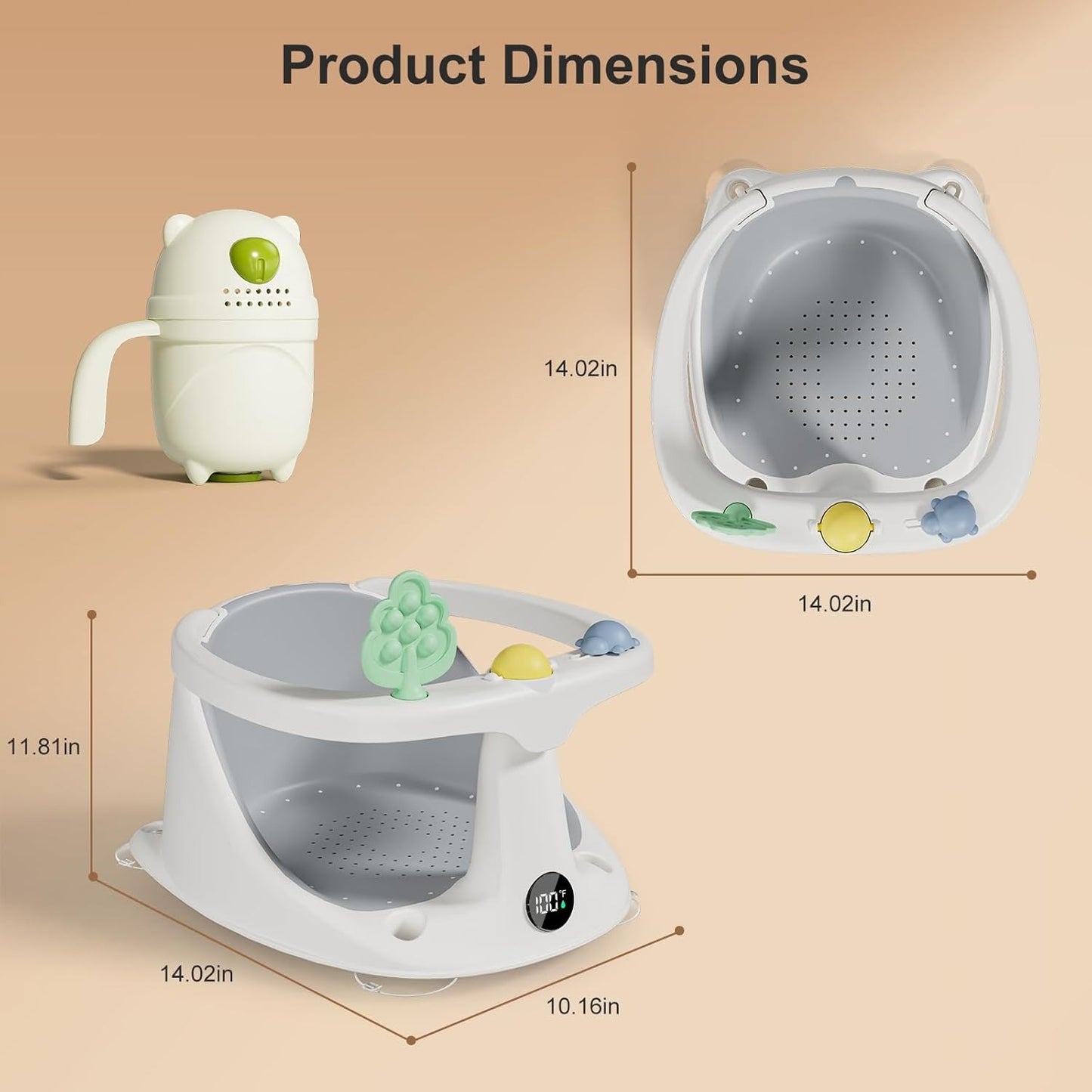 Baby Bath Seat for 6 Months+, Non Slip Bathtub Seat with Rinse Cup, Comfortable Infant Bath Support for Sitting Babies