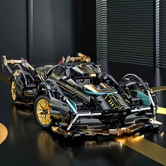 Working Supercar Building Block Set with Steering Mechanism and Four-Point Suspension, 1690 Pieces
