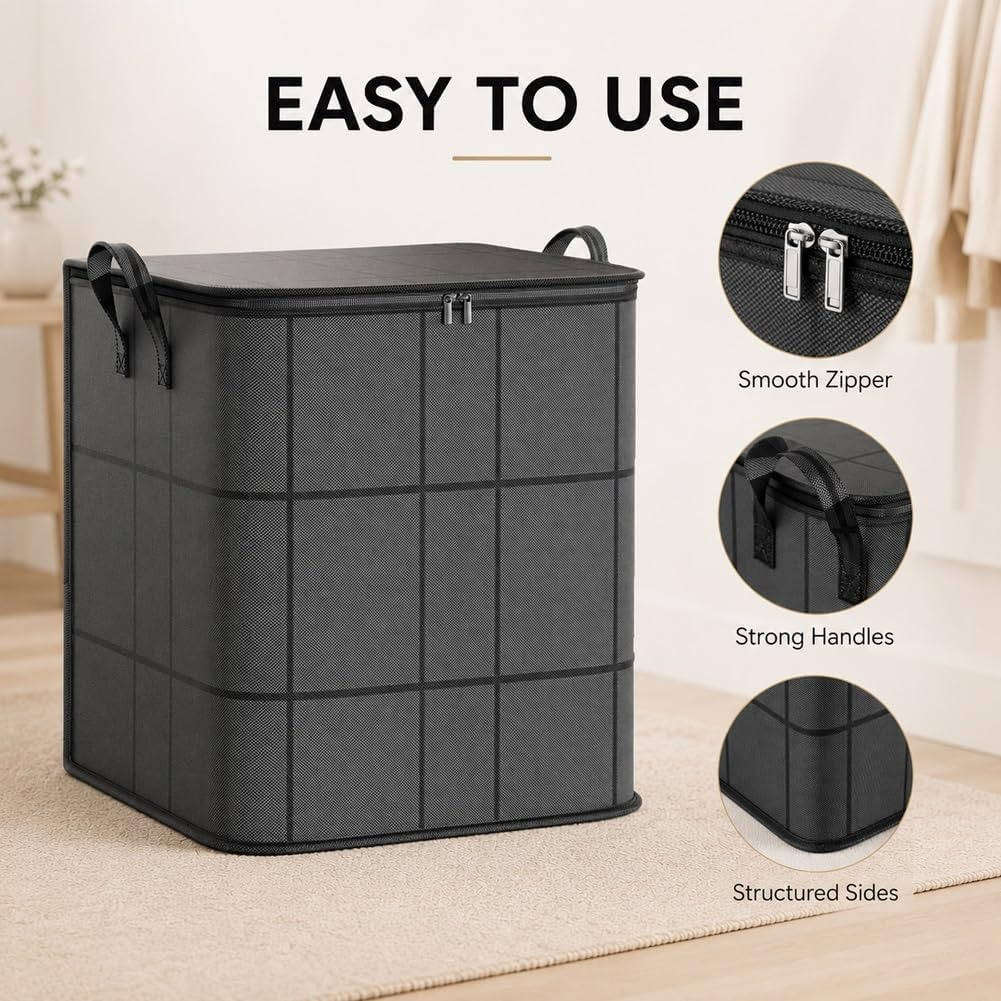 Large Fabric Storage Bag, High Capacity Zipper Organizer for Bedding Linens Clothes and Apparel, Closet Storage and Moving