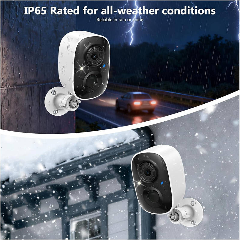2K Solar Wireless Security Camera 2 Pack, Outdoor WiFi Camera Motion Detection Color Night Vision IP65