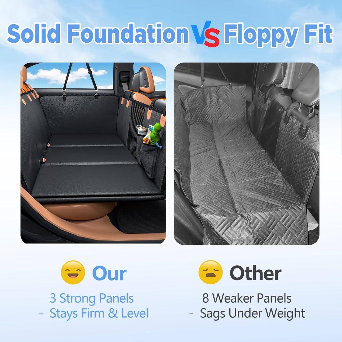 Large Dog Car Back Seat Extender with Hard Bottom, Waterproof Car Seat Cover Anti Scratch Heavy Duty 400 lbs Support Easy Clean