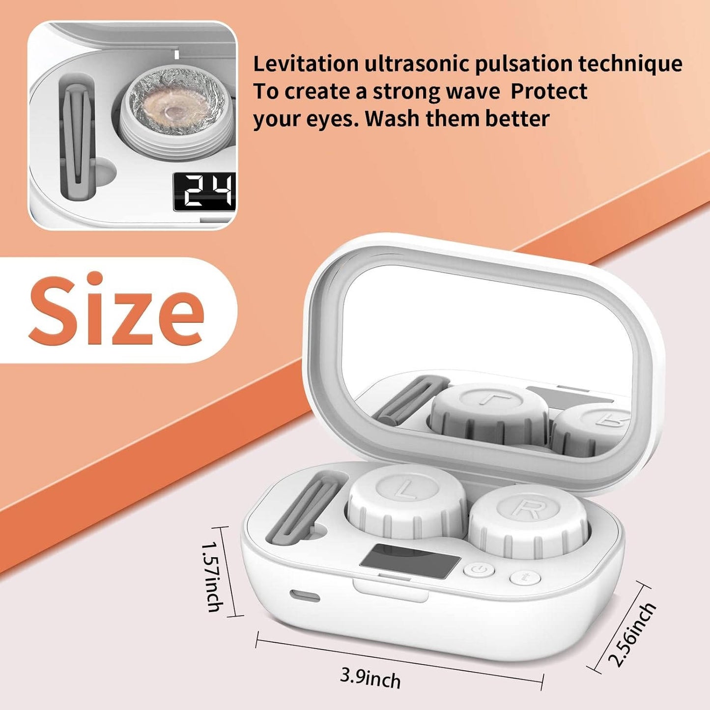Portable Ultrasonic Contact Lens Cleaner with USB Charger, Fit Disposable Soft, Colored & RGP Lenses
