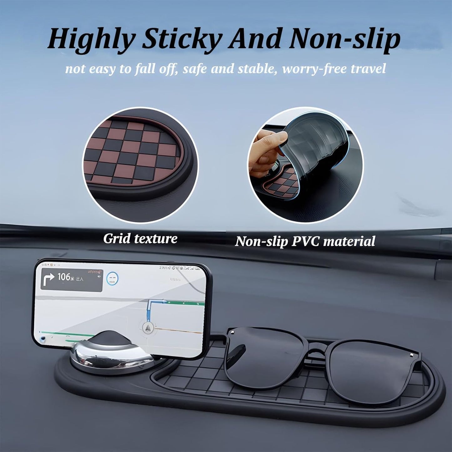 Car Phone Holder with Anti Slip Pad, Universal Dashboard Mount, Stable Smartphone Cradle for Hands Free Driving
