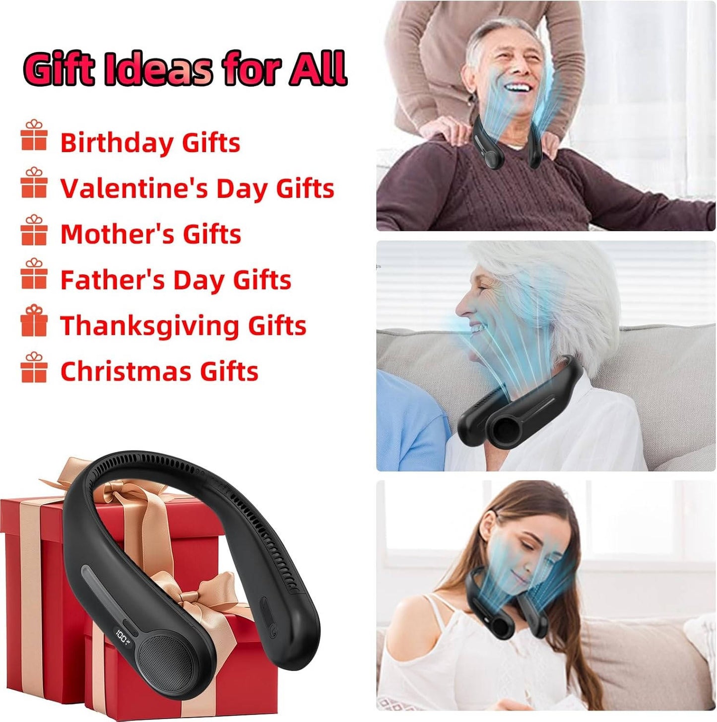 Portable Personal Wearable Neck Fan, 360° Cooling, Hands Free, Bladeless