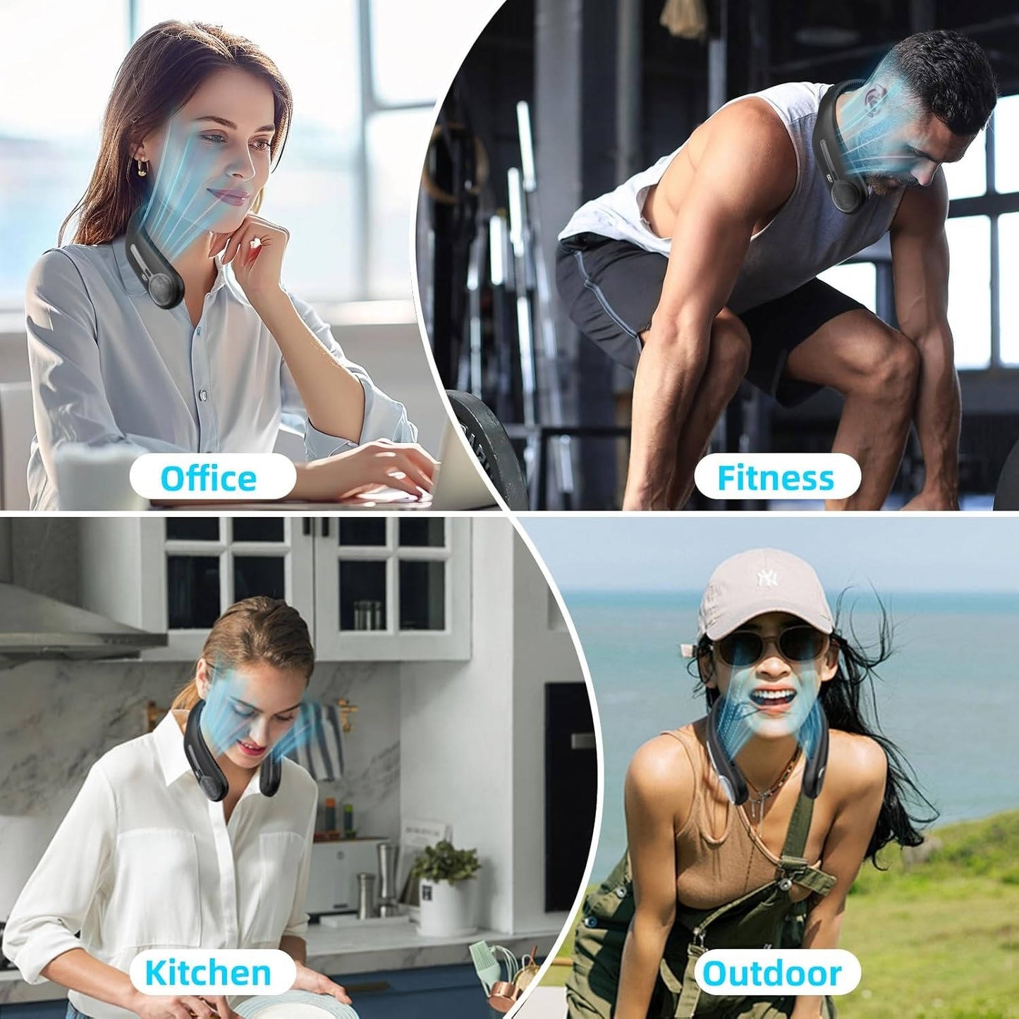 Portable Personal Wearable Neck Fan, 360° Cooling, Hands Free, Bladeless