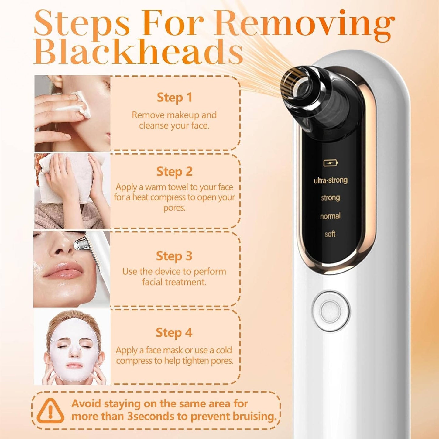 Blackhead Remover Pore Vacuum, Black Head Remover for Face with LCD Screen, 4 Suction Levels and 5 Replaceable Heads