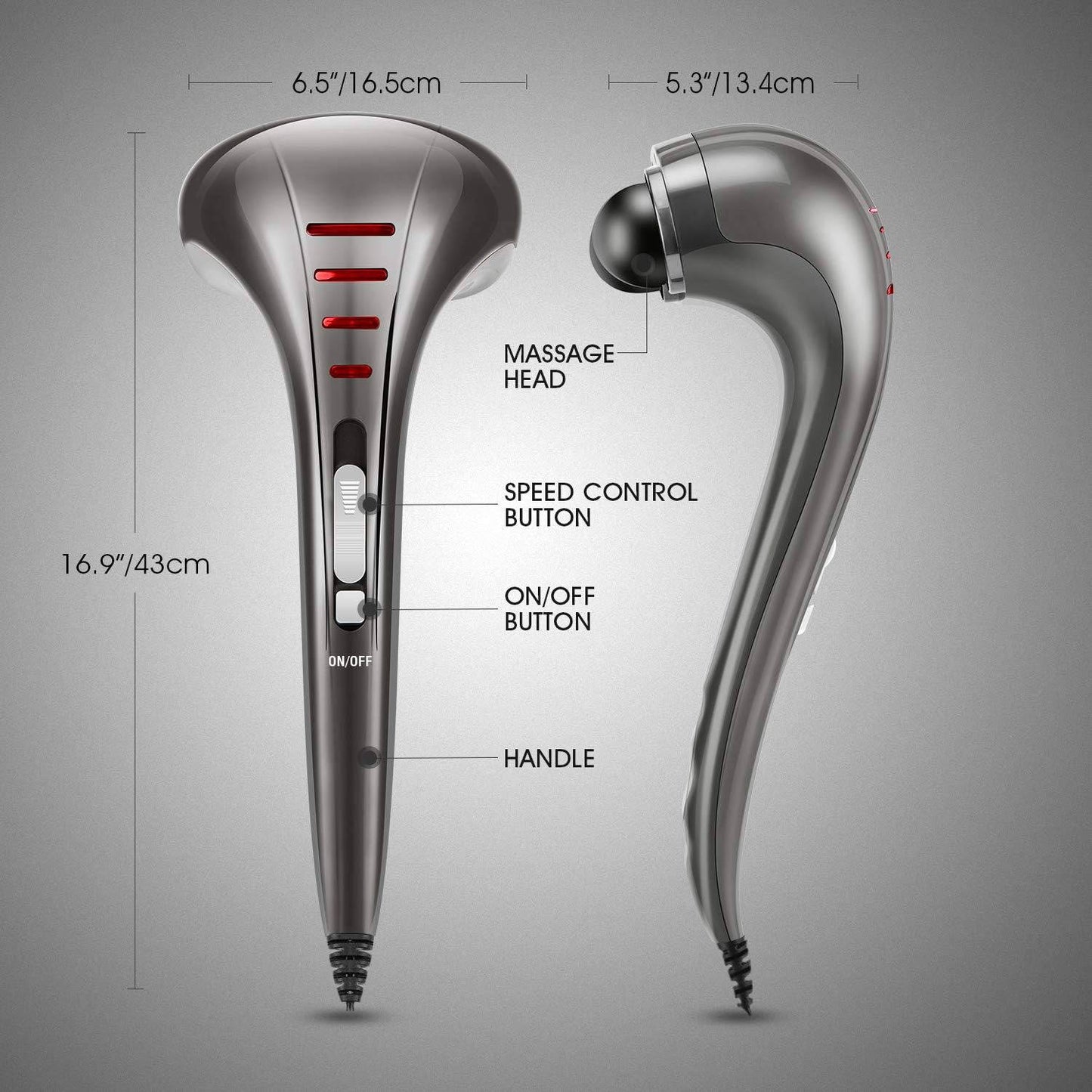 Handheld Deep Tissue Massager, Electric Double Head Percussion Massager for Neck Back Shoulder Legs Full Body Pain Relief Corded