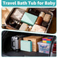 Collapsible Baby Bathtub with Inflatable Top Edge, Portable Non-Tilt Infant Bath Tub for Toddlers (12 Months to 6 Years), No-Assembly Travel Shower Tub