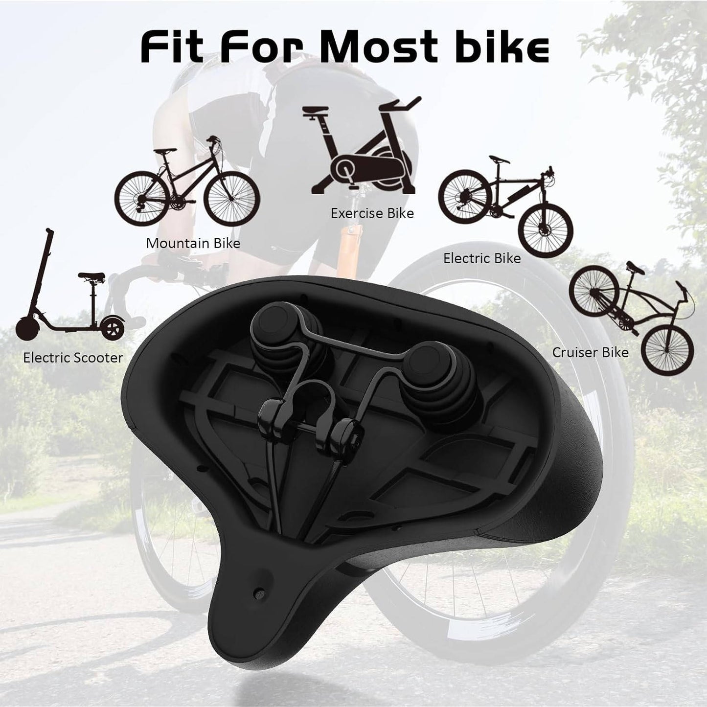 Wide Bicycle Seat Cushion Comfort Saddle, Oversized Bike Seat for Men Women Exercise Electric Mountain Cruiser Bikes