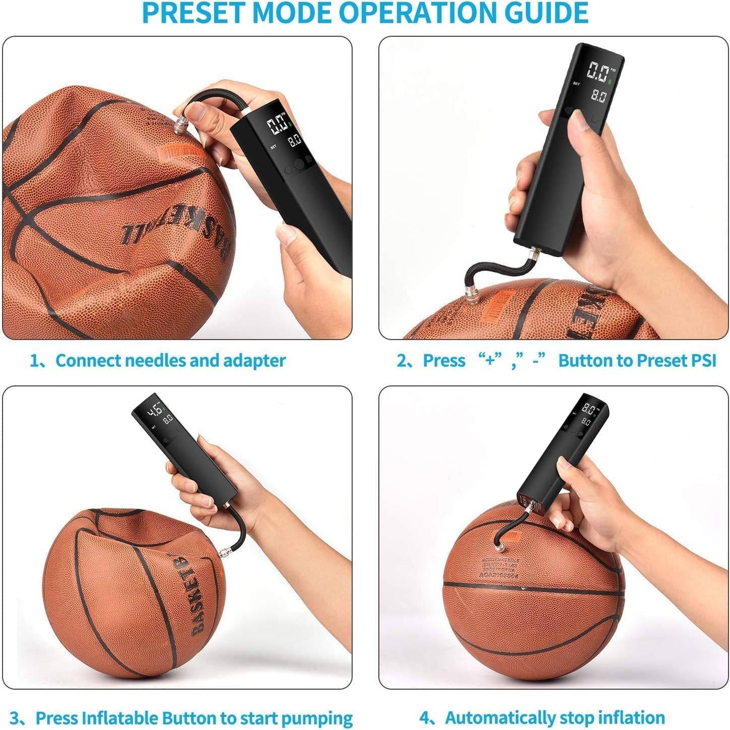 Electric Fast Ball Pump, Precise Pressure Gauge and Digital LCD Display, for Football Basketball Volleyball