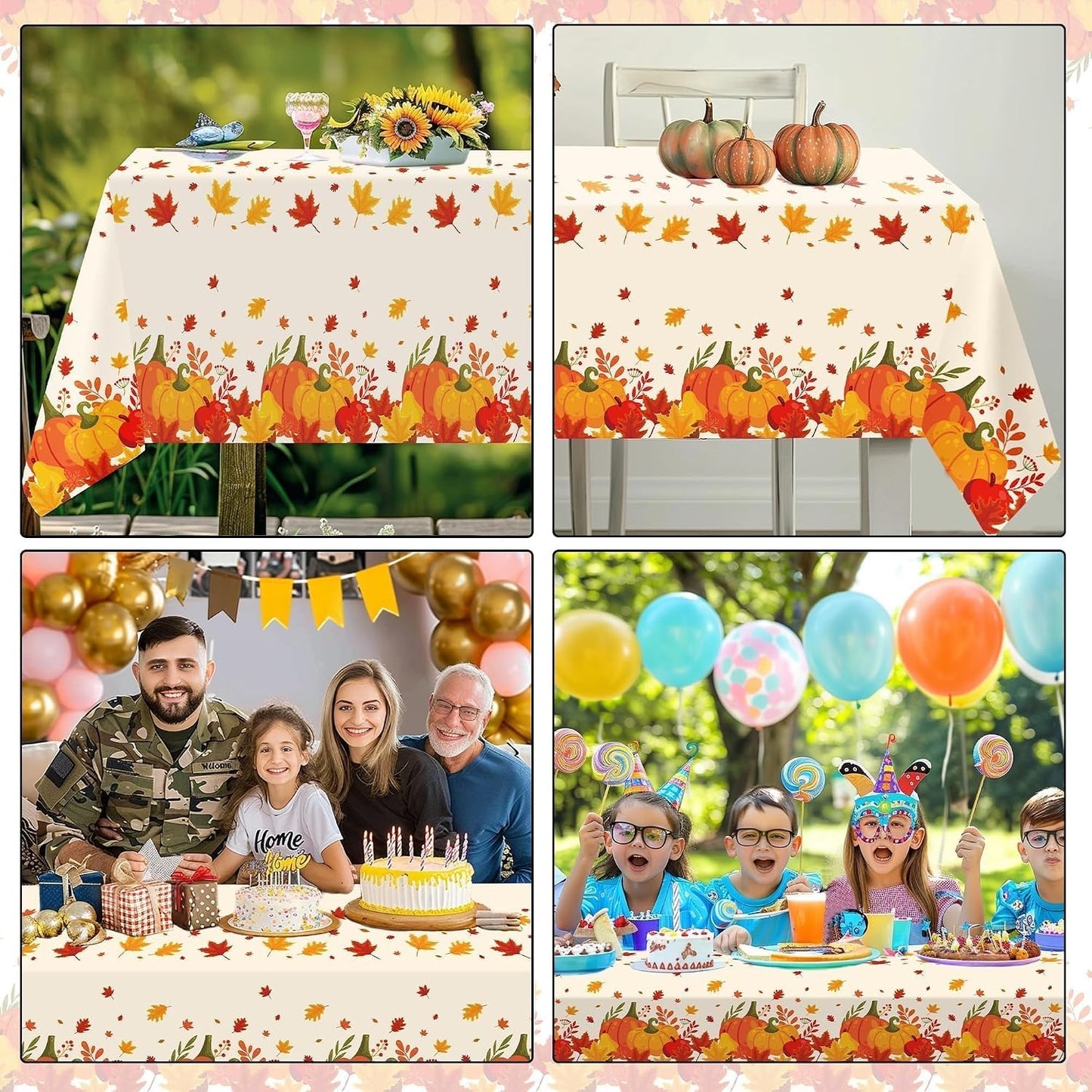 3 Pack Pumpkin Maple Leaf Thanksgiving Tablecloths, 54x108 Inch Disposable Fall Table Covers for Rectangular Tables