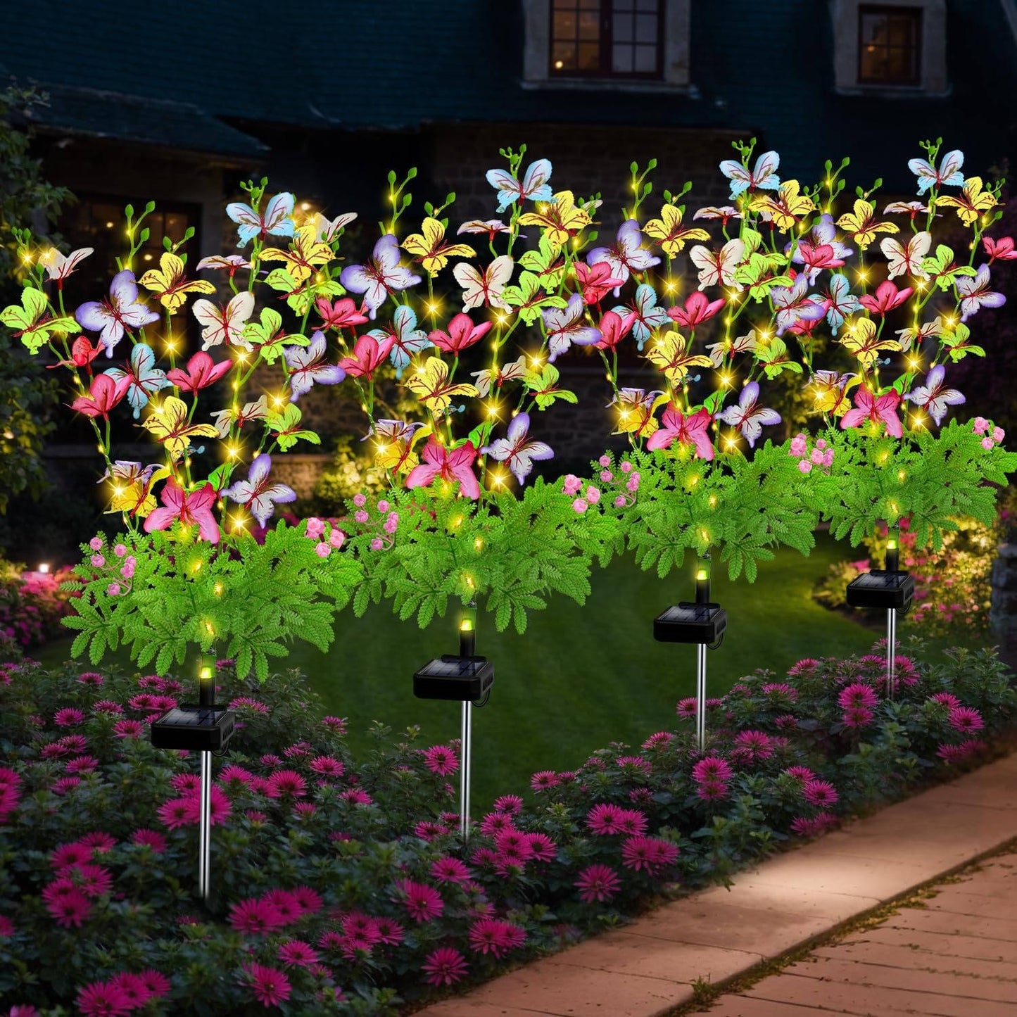 Solar Flowers Plant Lights Decorative Stakes for Yard, Patio, Lawn, Pathway, 4 Pack