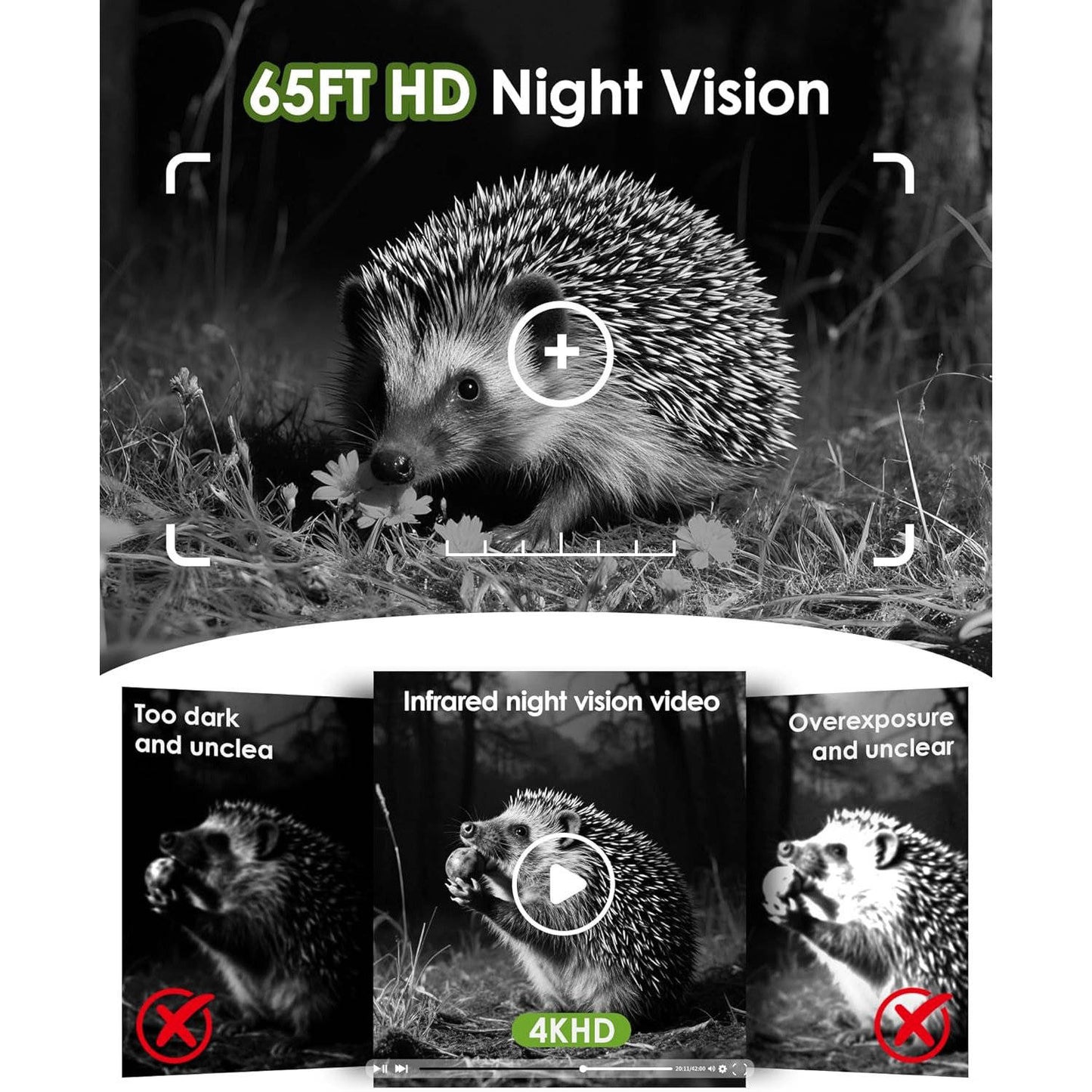 Deer Trail Camera 4K 64MP, Solar WiFi Bluetooth Game Camera with Night Vision, Motion Activated IP66, 6000mAh Battery