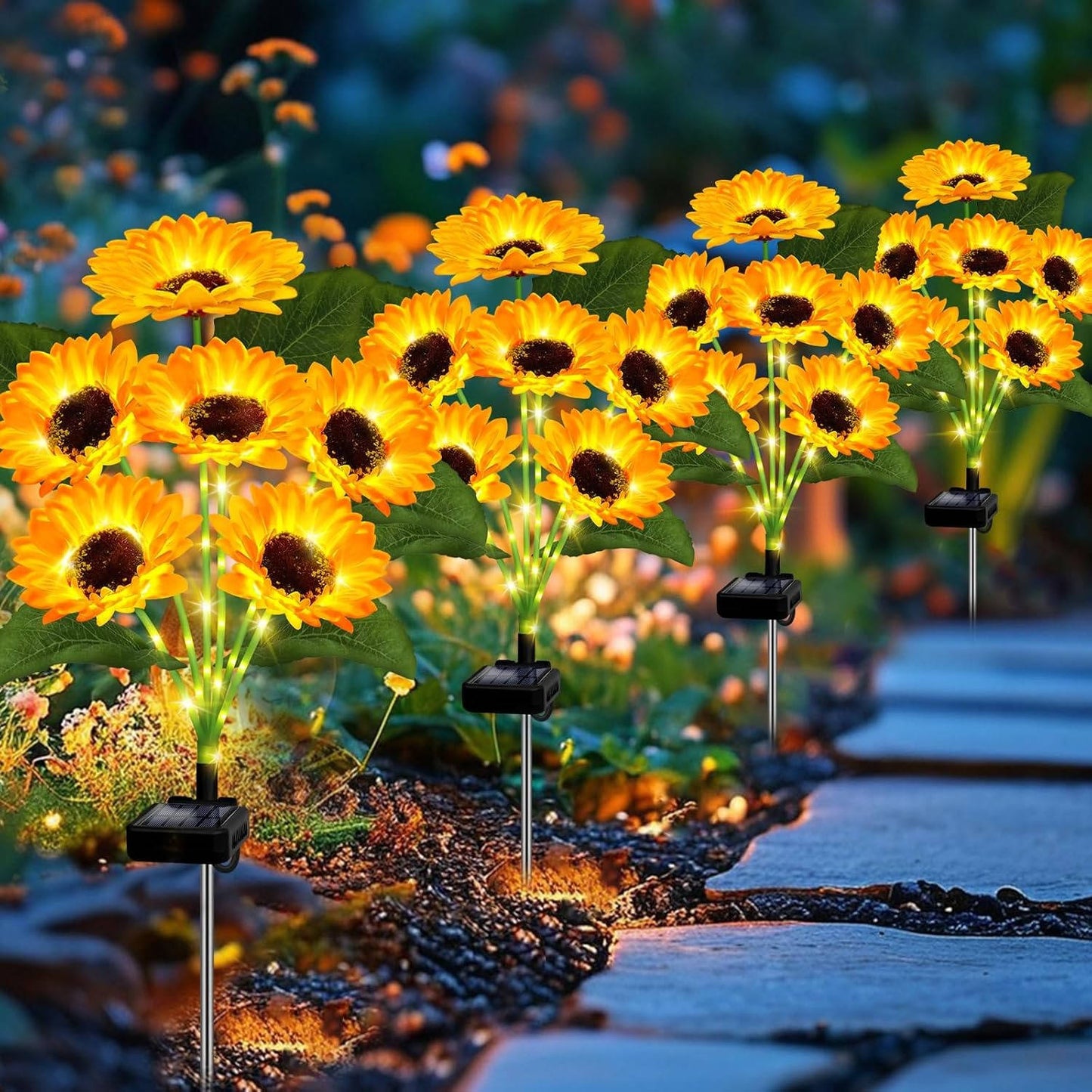 Solar Flowers Plant Lights Decorative Stakes for Yard, Patio, Lawn, Pathway, 4 Pack