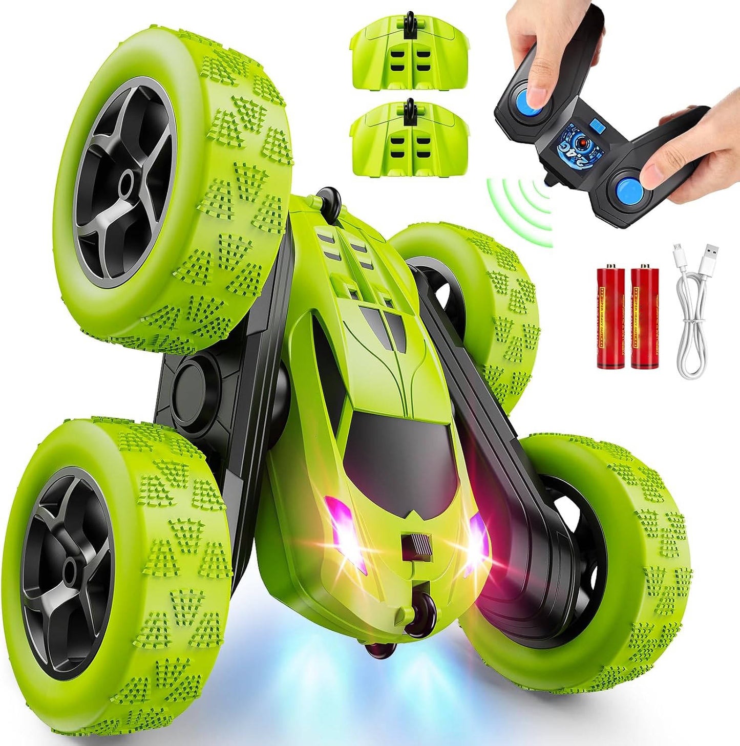 Remote Control Stunt Car for Kids, 4WD Double Sided 360° Rotating RC Car with Headlights, Toy for Boys Age 6+